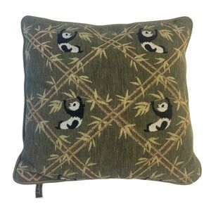 Fashion Olive Green Panda Bamboo Woven Tapestry Square Throw Pillow 15x15